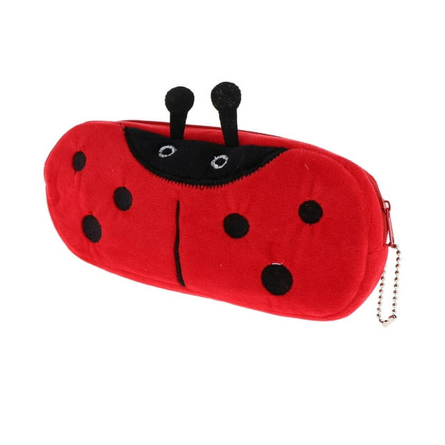 Estuche con cremallera para lápices y cosméticos, de peluche, con adorables animales, para útiles escolares y gadgets. Mariquita