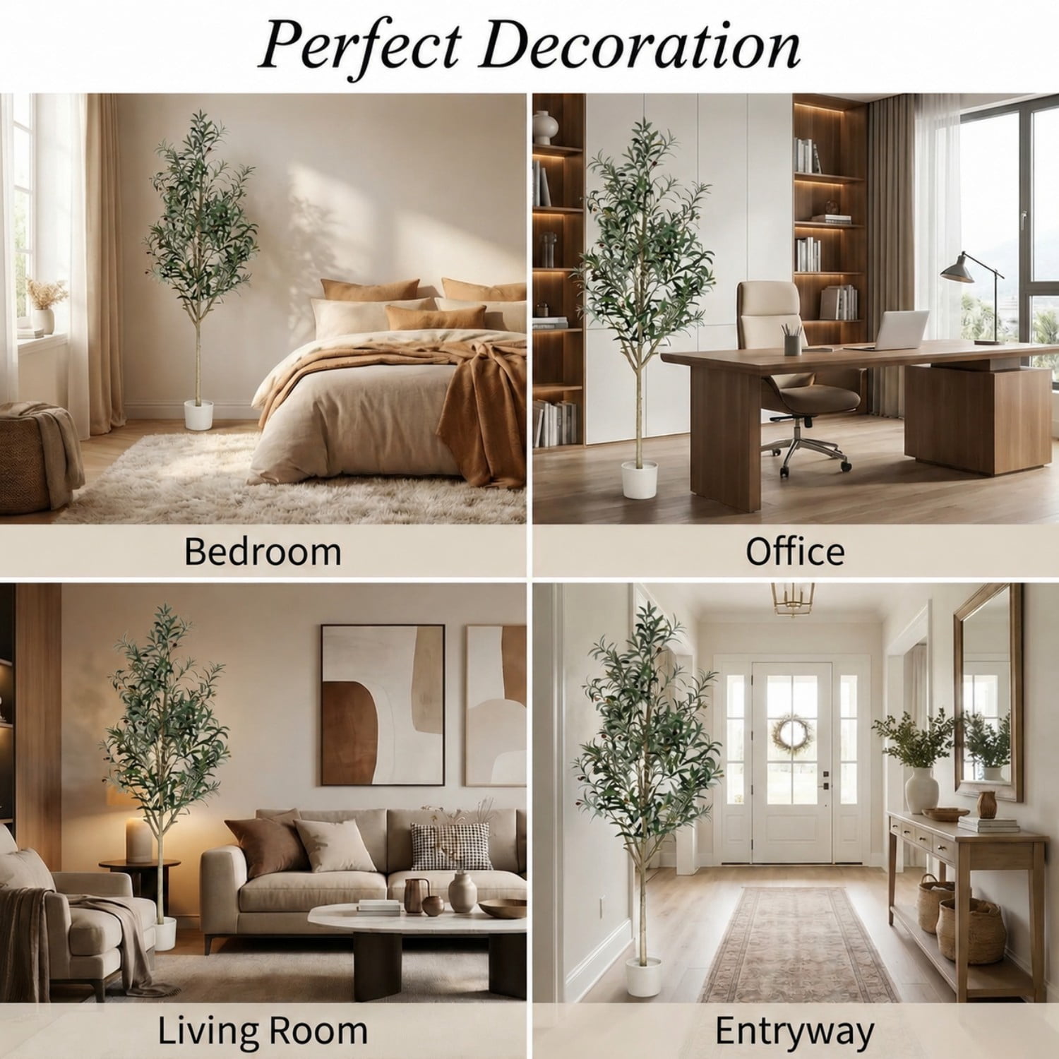 BEAUTYPEAK 6.6FT Artificial Plant Fake Indoor Olive Tree Decorative Outdoor Greenery in White Pot