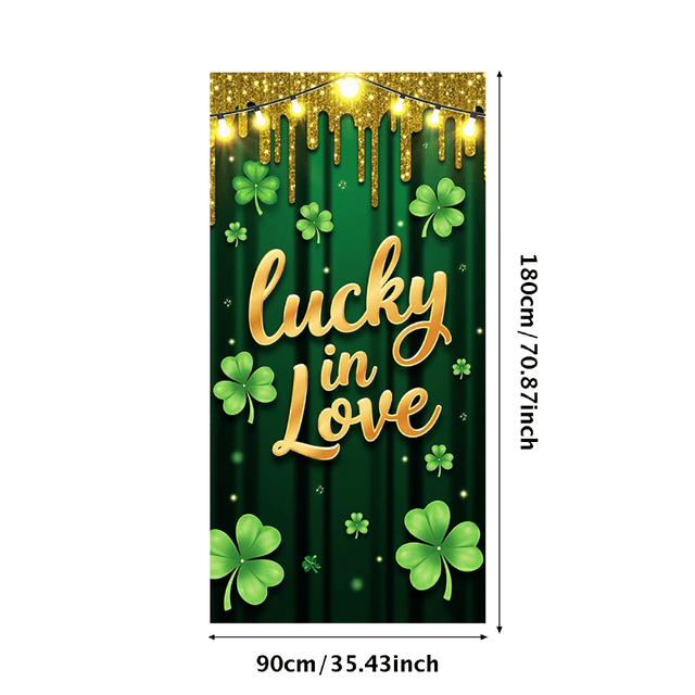 Lucky in Love Clover Vertical Event Wall Backdrop Decoration Wedding Party Home Decor Signage Photo Background Banner Romantic Green Gold Dripping