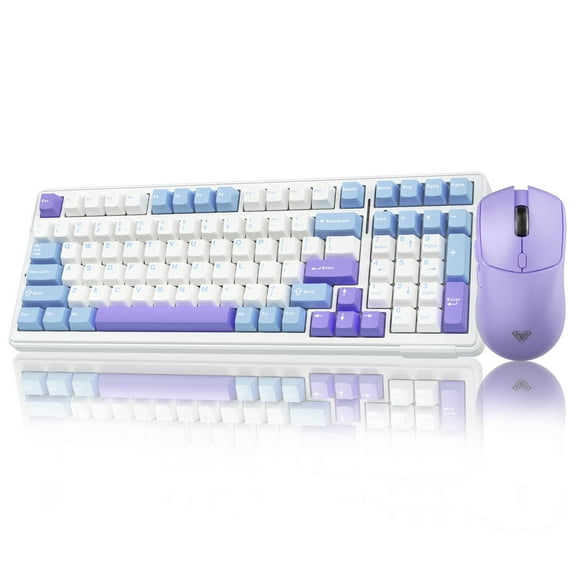 AULA Wireless Keyboard and Mouse Combo, F99 Wireless Mechanical Keyboard Hot Swappable Custom Keyboard+SC580X Wireless Gaming Mouse Light Purple