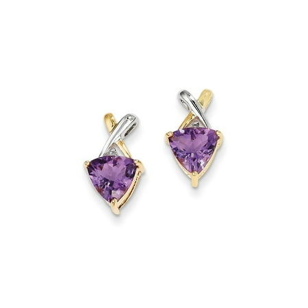 Gold Genuine Amethyst Earring - 14kt Yellow Gold Purple Amethyst White Topaz Trillion Post Stud Earrings Drop Dangle Fine Jewelry For Women Gift Set