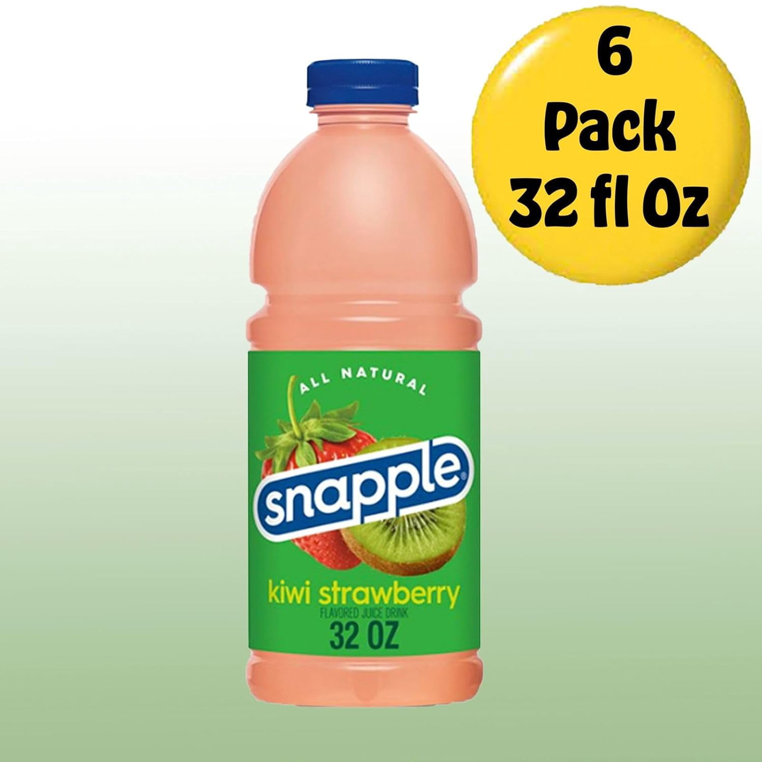 Snapple Kiwi Strawberry All Natural Fruit Juice Drink, 32 fl oz Plastic Bottles, Made with Real Fruit Flavor, 6-Pack