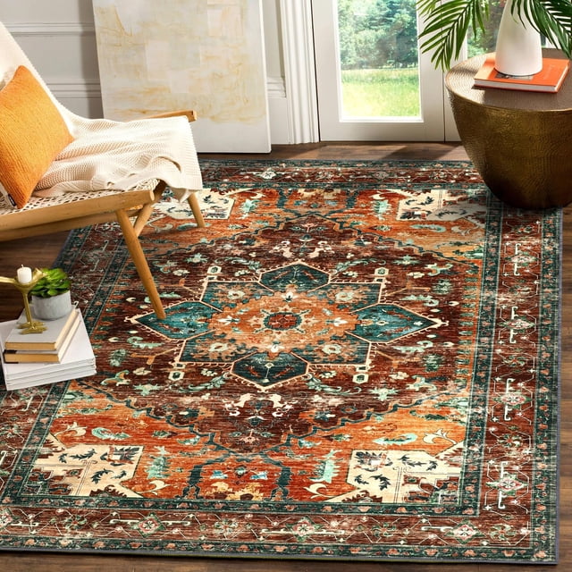 Washable Runner Rug x Boho Vintage Hallway Rug Runner with Rubber Backing Stain Low Pile Faux Wool Distressed Carpet Runner for Bedroom Kitchen Laundry Entrance