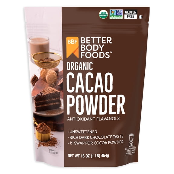 BetterBody Foods Organic Cacao Powder, Gluten-Free, 16 oz