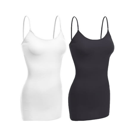 

Essential Basic Women Basic Built In Bra Spaghetti Strap Cami Top Tank - 2 Pk White Gray S