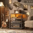 thumbnail image 2 of AV Meuble Multimédia avec Prises, Console Multimédia avec Lumières LED, Étagères Stéréo avec Étagères de Rangement, Tour Audio Multimédia, Noyer Blanc, 2 of 8
