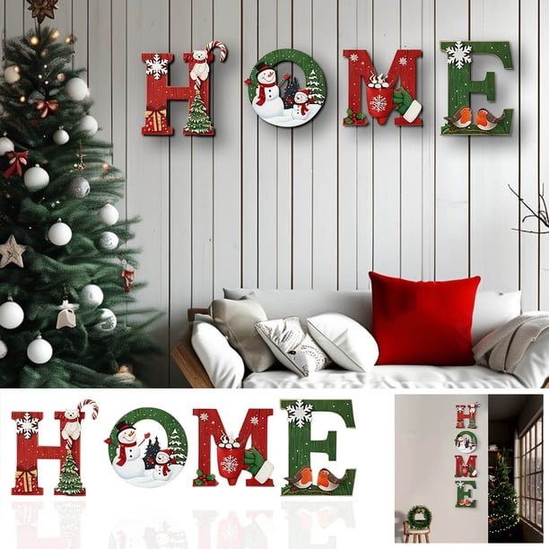 Adornos navideños, regalos navideños, letras navideñas de madera, letreros decorativos para el hogar, decoraciones festivas para paredes de interior y exterior, manualidades decorativas.