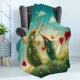 thumbnail image 4 of Feminine Soft Flannel Fleece Blanket, Fantasy Houses in the Meadow Heart Shaped Trees in a Dreamy Countryside Print, Cozy Plush for Indoor and Outdoor Use, 70" x 90", Green and Red, by Ambesonne, 4 of 5