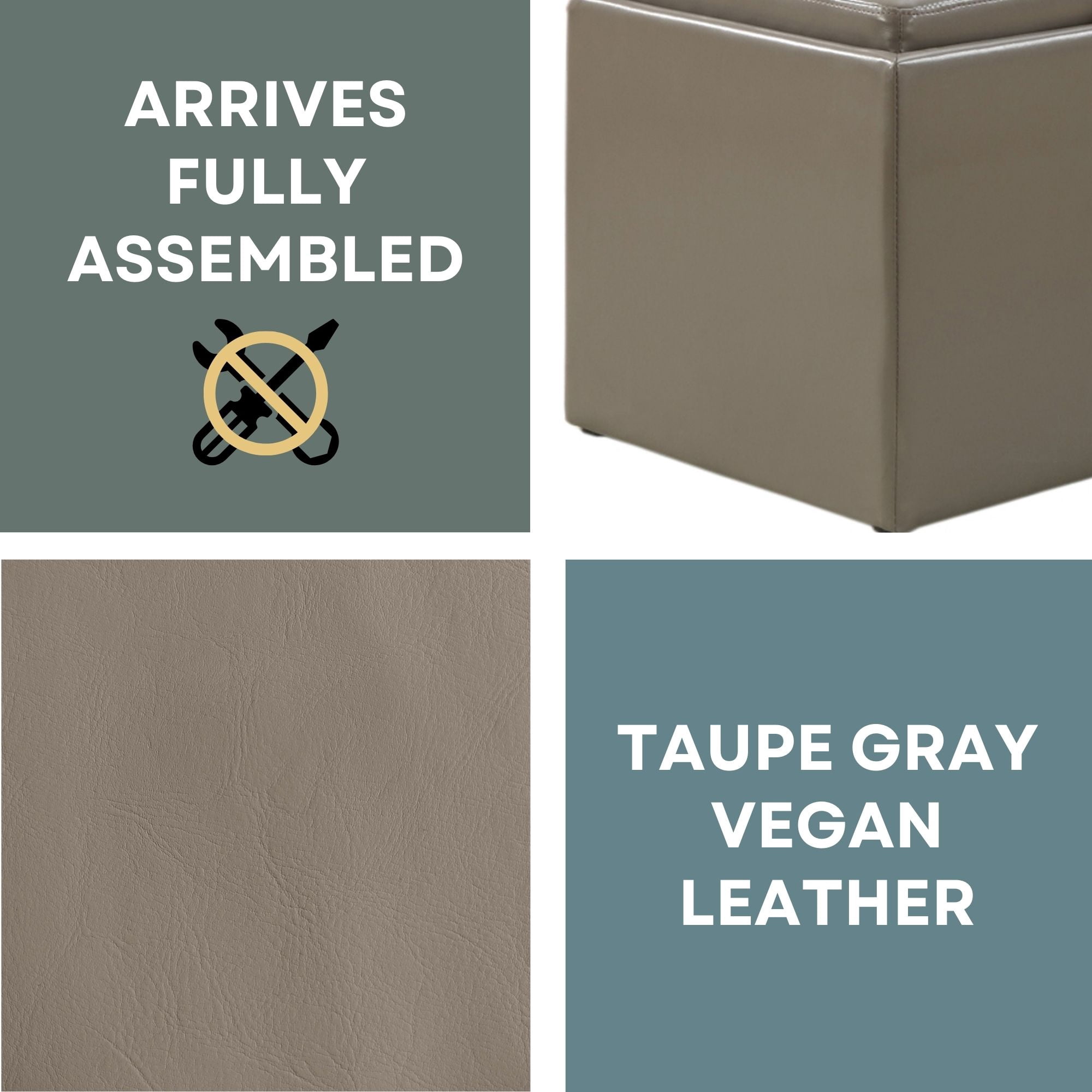 Convenience Concepts Designs4Comfort Accent Storage Ottoman in Gray Faux Leather