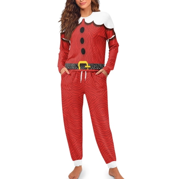 Yuyamidu Red Nightwear for Women Christmas Pajama Tee Pants Matching Set of 2 Santa Claus Clothes Soft Long Sleeve Sleepwear Size M Causal Sleep Sets for Jogger Walking Yoga