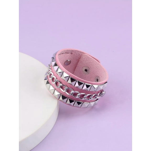 QQTDFG Chain & Studded Decor Pink Bracelet Fashion Jewelry Accessories for Women-default