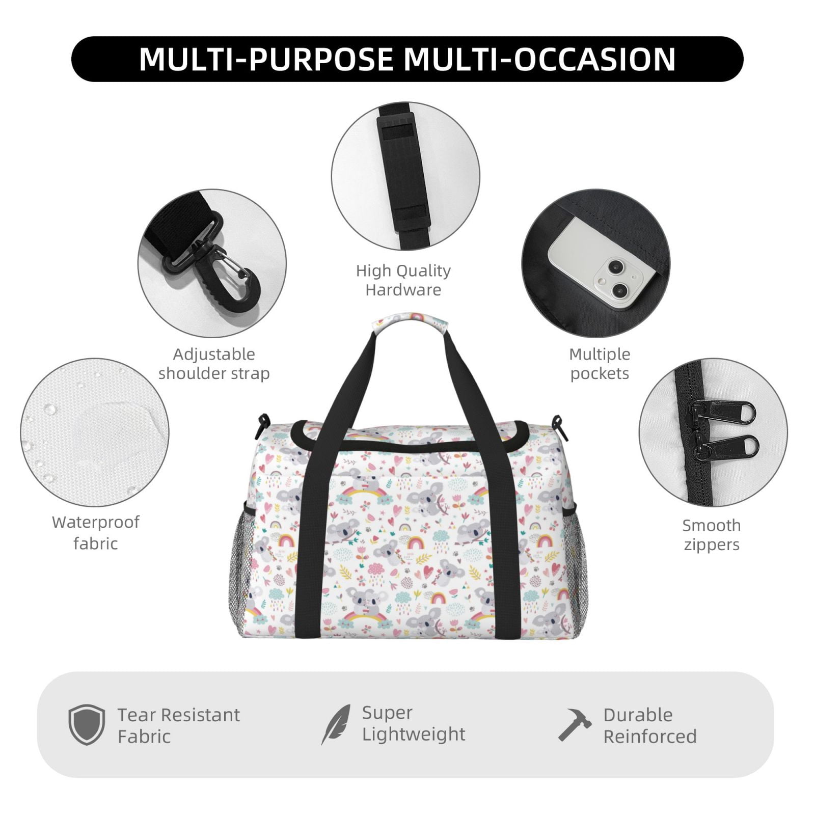 Fuzoiu Cute Koala Print Travel Duffle Bag,Carry On Tote Bags,Duffel Bag,Sport Gym Bag, Hospital Bag for Labor and Delivery, Overnight Bag,Luggage Bag
