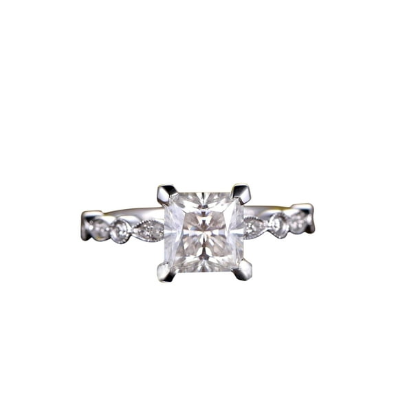 Vintage Design 1.25 Ct Moissanite and Moissanite Engagement Ring with 18k Gold Plating