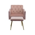 thumbnail image 3 of Velvet Accent Chair with Ottoman, Button Tufted Recliner Armchair with Adjustable Armrests and Backrest Golden Metal Legs for Living Room Bedroom Reading Room, Pink, 3 of 9