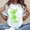 White, variant on 100% Cotton Four Leaf Clover Cat Print T Shirt White Crewneck Casual Wear For St Patrick's Day Golf Gift T-Shirt For Men and Women