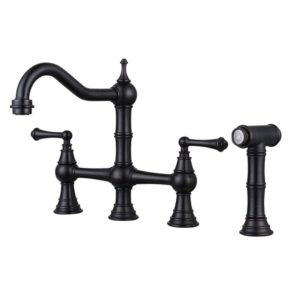 Wowow Bridge Kitchen Faucet with Side Sprayer 8 Inch Centerset Bridge Faucet for Kitchen Sinks Oil Rubbed Bronze