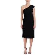 Laundry One Shoulder Sleeveless Gathered Side Zipper Back Solid Bodycon ITY Dress-BLACK / 0