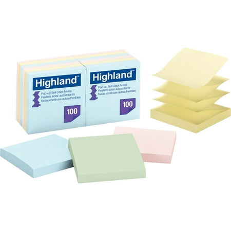 Highland, MMM6549PUA, Self-stick Pastel Pop-up Notes, 12 / Pack, Assorted (Best Break Up Notes)