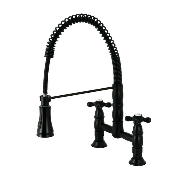 Gourmetier GS1270AX Heritage Double-Handle Deck-Mount Pre-Rinse Bridge Kitchen Faucet, Matte Black