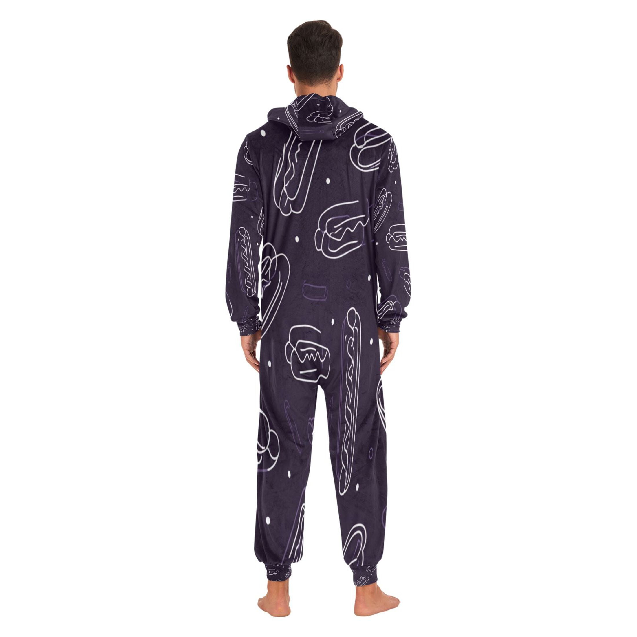 1-Pack Onesie Jumpsuits For Men&Women Winter One Piece Zipper Pajamas Playsuit Hot Dogs Vector Illustration