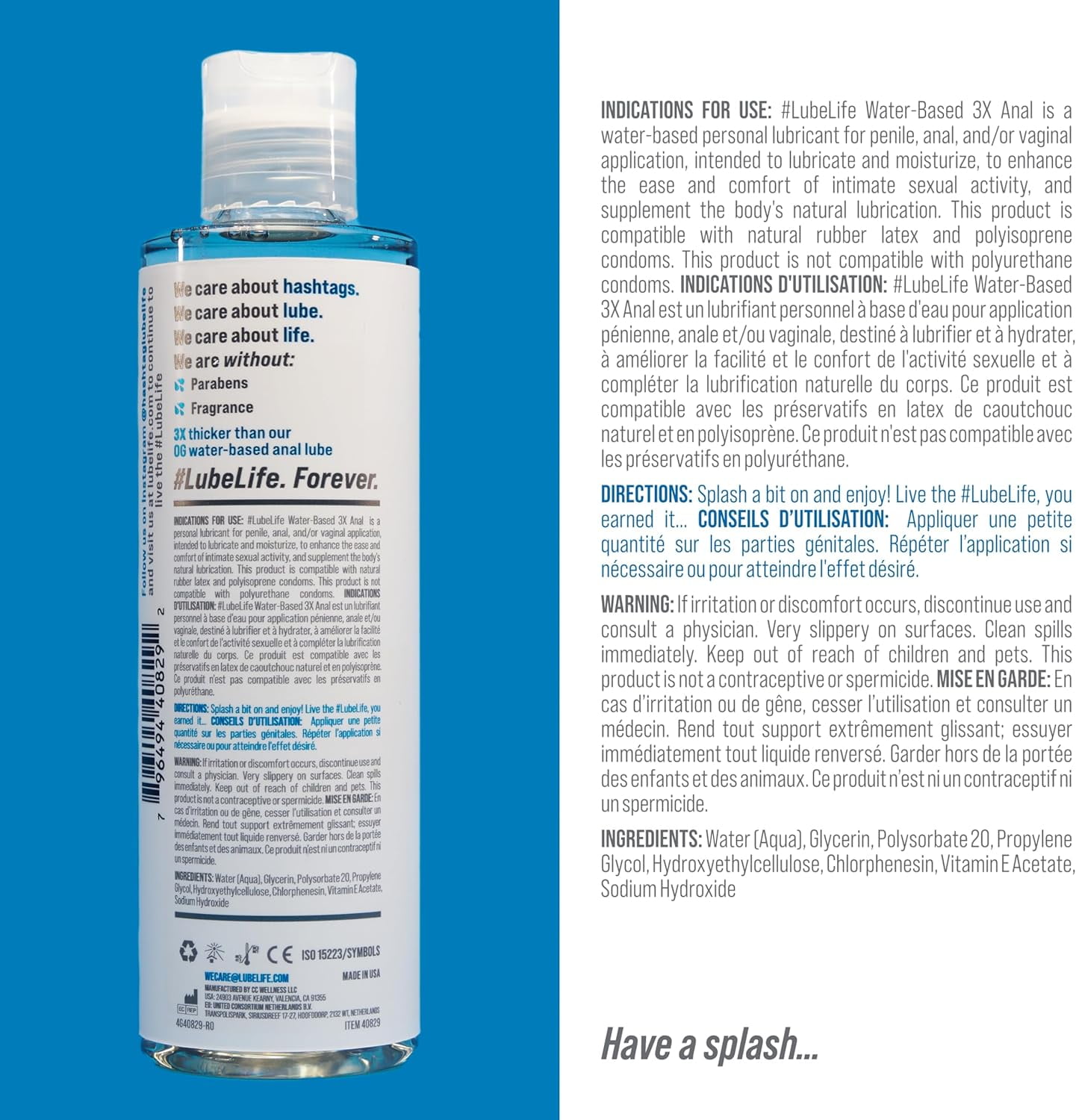 LUBELIFE 3X Anal Lube Extra Thick Water-Based Lubricant For Sex, Non-Sticky and Easy Clean, 8 fl oz