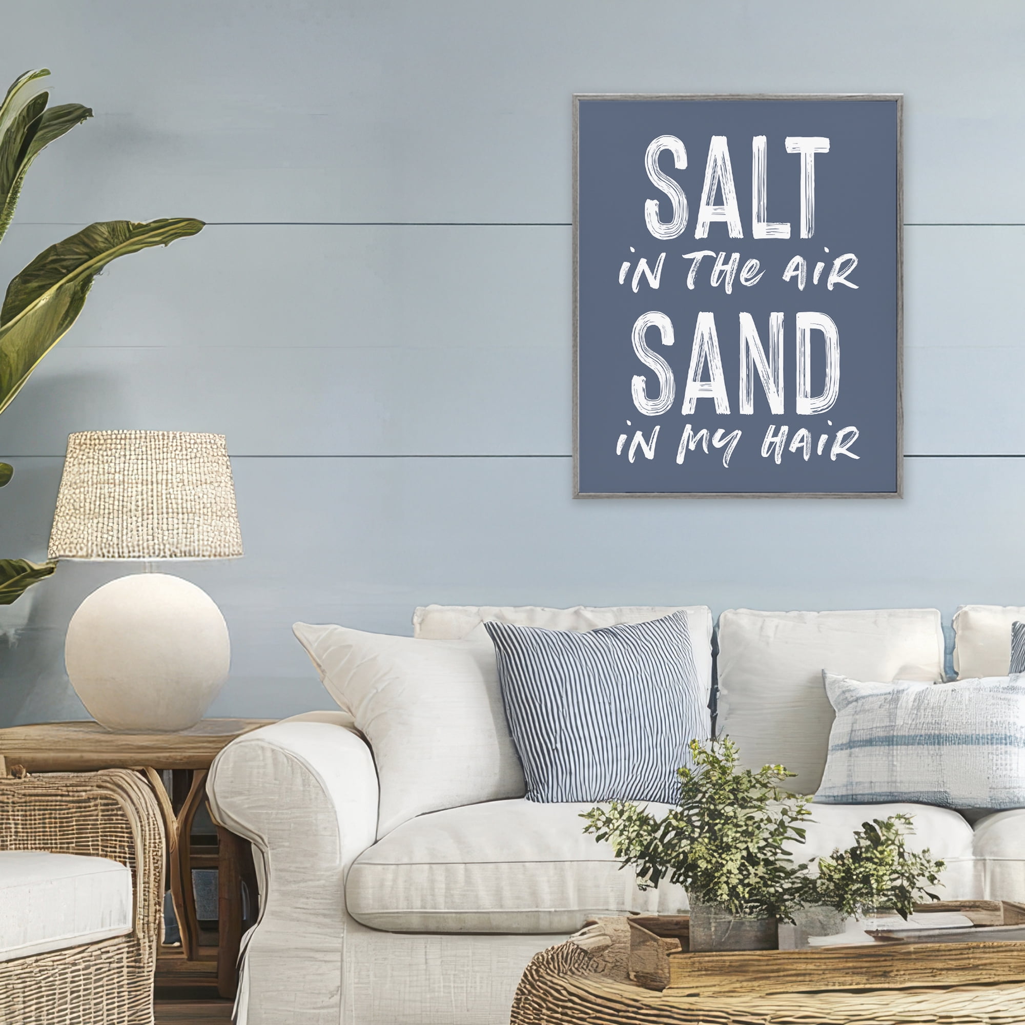 Summer Sentiment Salt Sand In Hair Gray Framed Giclee Art, design by Lettered and Lined