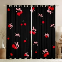 Castle Fairy Teens Girls Pink Bow Knot Blackout Curtains Set of 2 (52x84 Each),Red Cherry Window Curtains,Dreamy Princess Curtains and Drapes,Super Cozy Room Decor