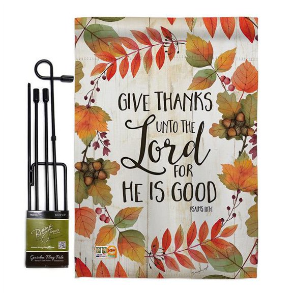 Breeze Decor BD-TG-GS-113069-IP-BO-D-US18-SB 13 x 18.5 in. Give Thanks Unto the Lord Fall Thanksgiving Vertical Double Sided Mini Garden Flag Set with Banner Pole