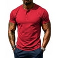 thumbnail image 2 of Men's Henley Short Sleeve Shirt Lightweight T-Shirts Moisture Wicking Tee Casual Summer Basic Solid Shirt （Red,M）, 2 of 9