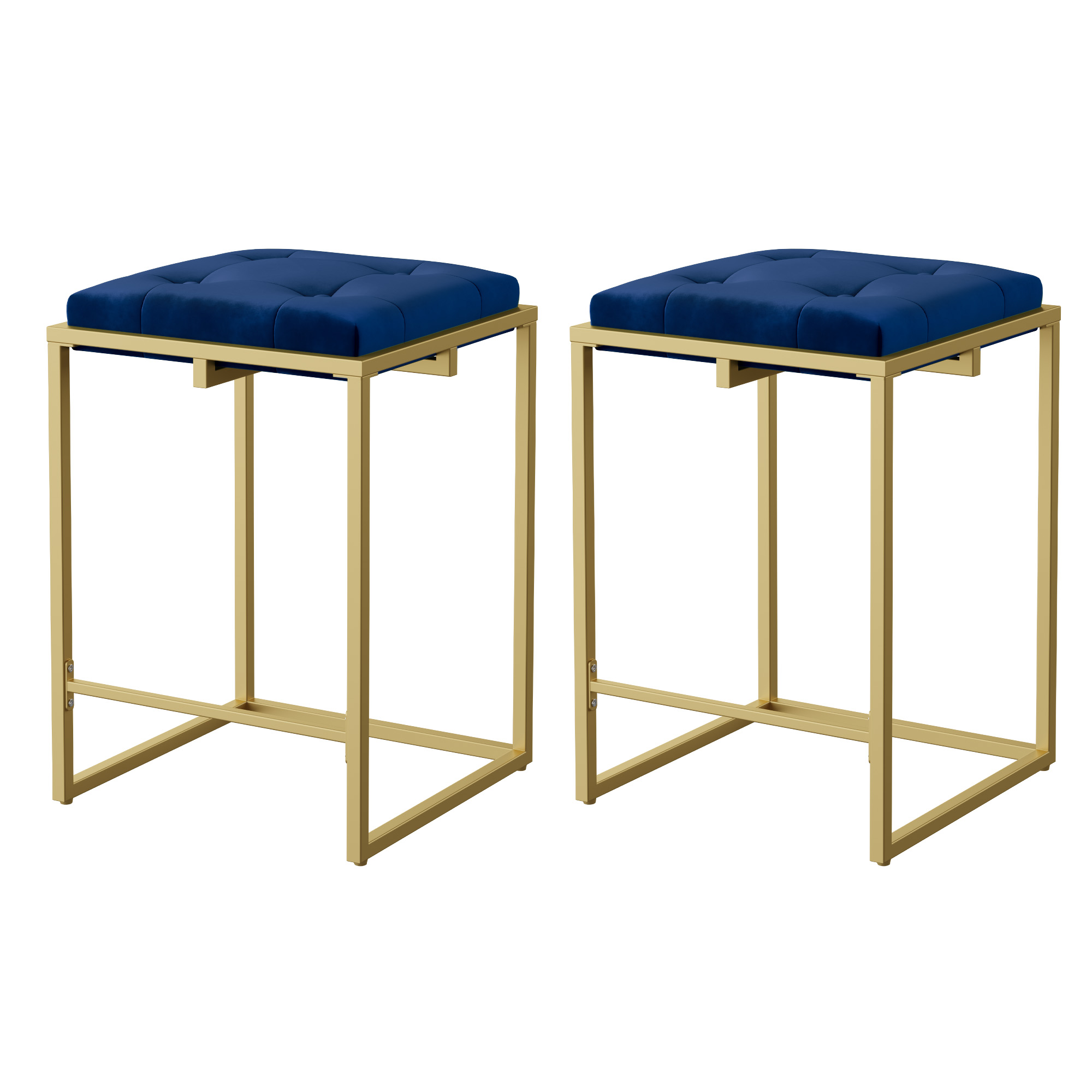 Cozy Castle Velvet Bar Stool, Square Tufted Counter Stool, 24 Inch