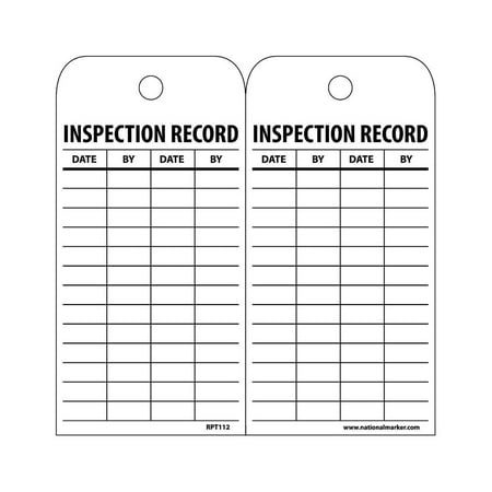 UPC: 0887481080475 | National Marker Accident Prevention Tags; Inspection Record 6 x 3 Unrip Vinyl 25/Pack RPT112