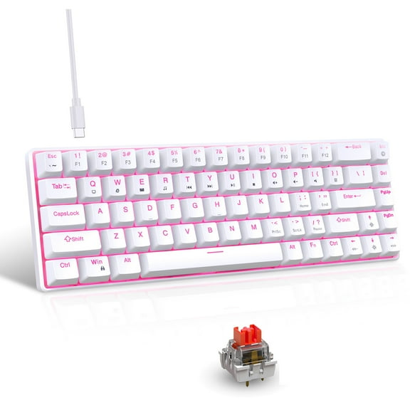 68-Key Wired Mechanical Gaming Keyboard with Red Switches & Pink RGB Backlit, Detachable USB-C Cable, Compact Design for PC Gamers