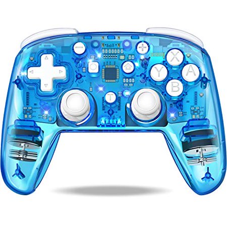 JACKiSS PRO Wireless Pro Controller for Switch Controllers,Pro Controller Support Switch/Switch Lite,Remote Control for Switch Controller Wireless with LED Backlight/Turbo/Vibration-Transparent B