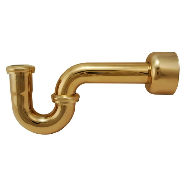 PTrap, 1 1/2" Brass Tubular, Sink Waste Trap Polish Brass Finish By