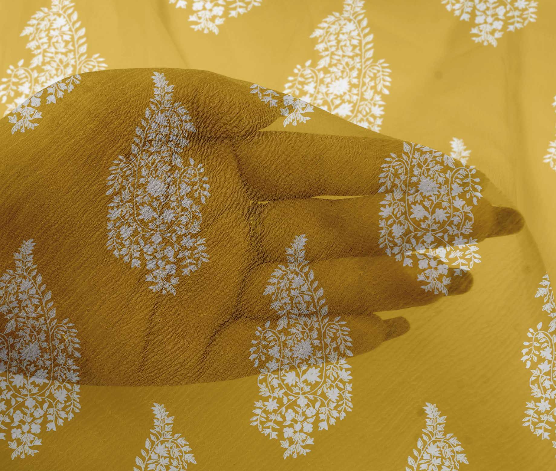 oneOone Viscose Chiffon Yellow Fabric Block Fabric For Sewing Printed ...