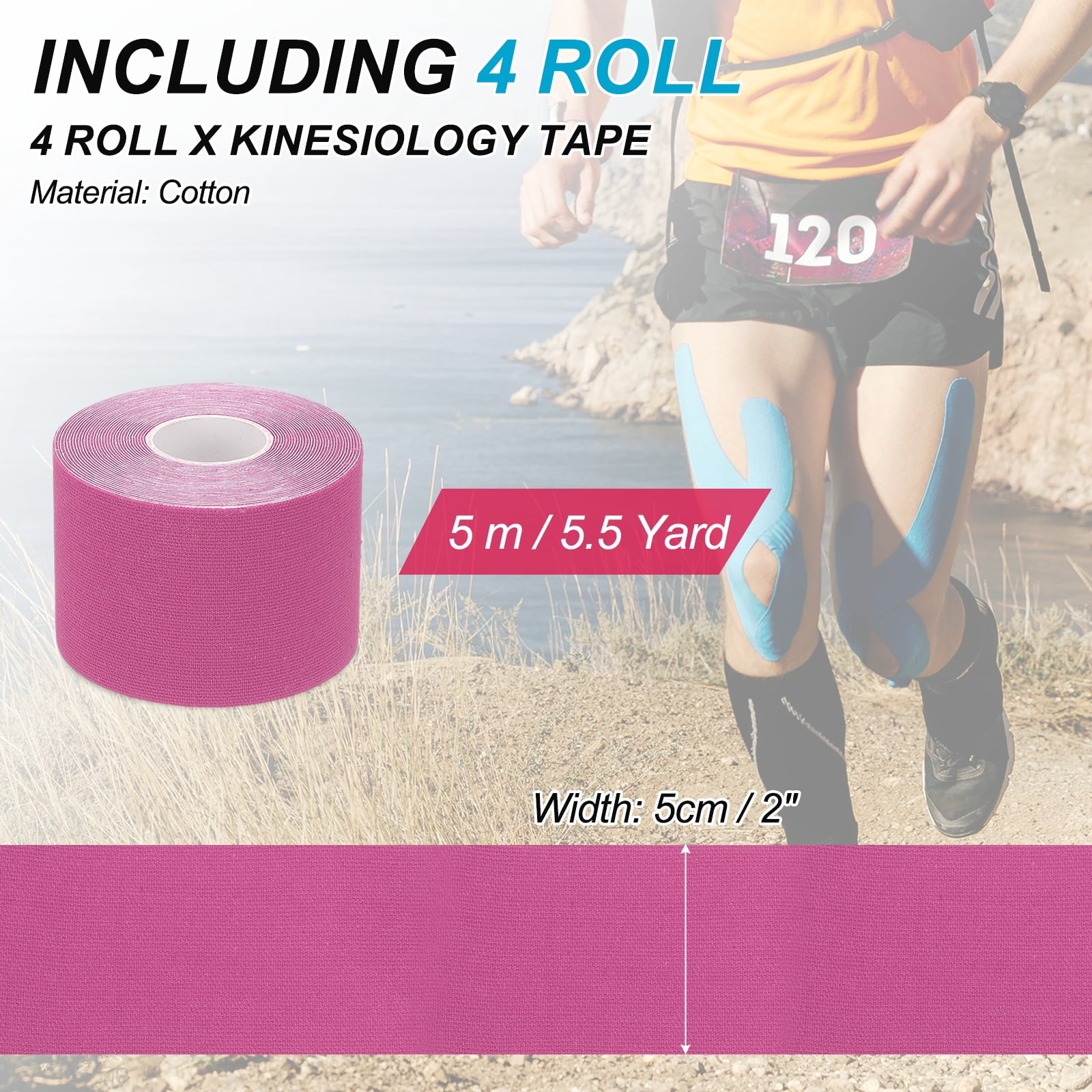 Uxcell Kinesiology Tape, Adhesive Cotton Sport Muscle Support Tapes Waterproof Elastic Tape for Knee Ankle Wrist Shoulder Rose Red