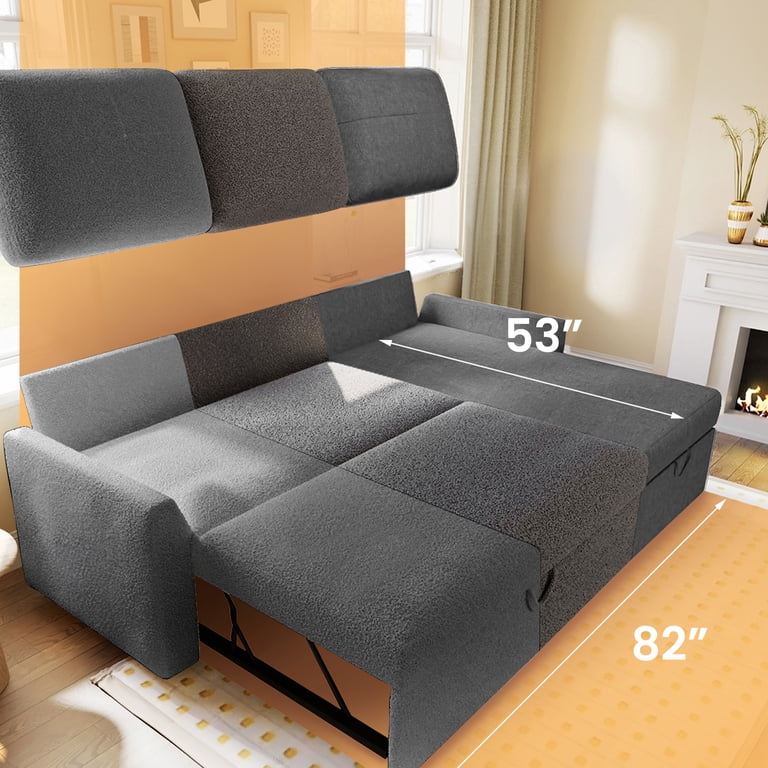 Tbfit Sleeper Sofa With Pull-Out Bed & Storage Chaise – Convertible L-Shaped Couch | USB Ports | Chenille Fabric, Dark Gray