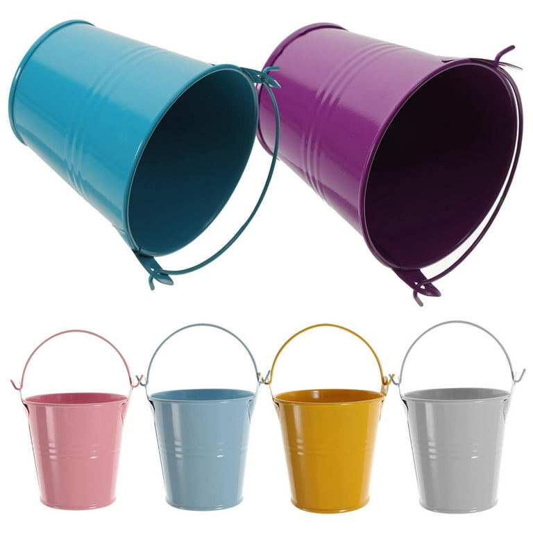 6pcs Mini Metal Buckets with Handles Small Metal Tinplate Buckets Container  for Party Favors Popcorns 