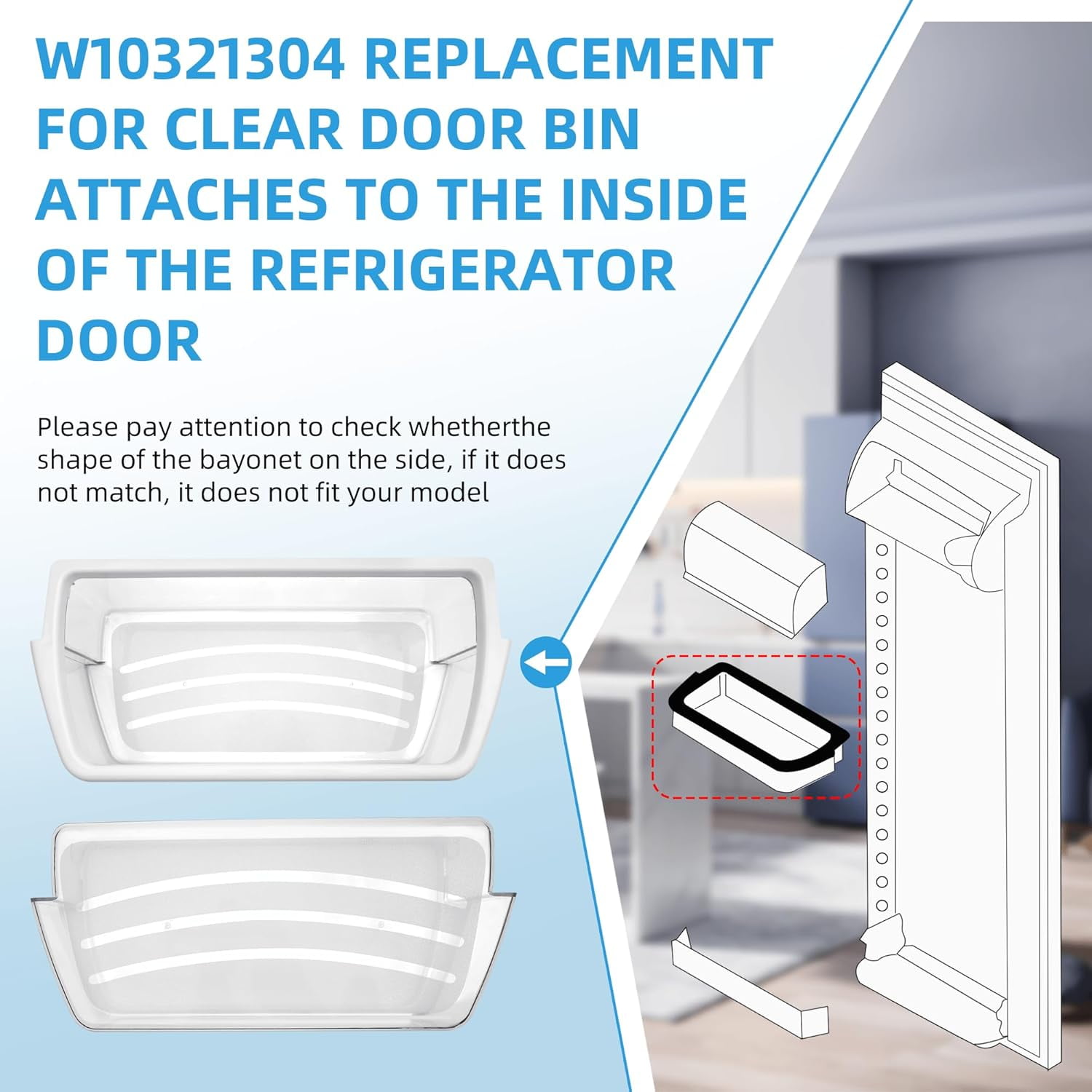 [2 PACK]W10321304 Refrigerator Door Shelf Replacement Compatible with Whirlpool Fridge Door Bin WRS325FDAM01, WRS325FDAM02, WRS325FDAM04, ED5FVGXWS07 - Replace WPW10321304,AP6019471, 2179574, 2179575