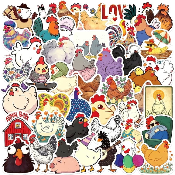 CCOCC 50Pcs Cute Chicken Stickers,Funny Farm Animal Waterproof Vinyl Stickers,Aesthetic Chicken Decals for Water Bottles Laptop Skateboard Journal,Cup,Farm Party Favors for Kids Teens