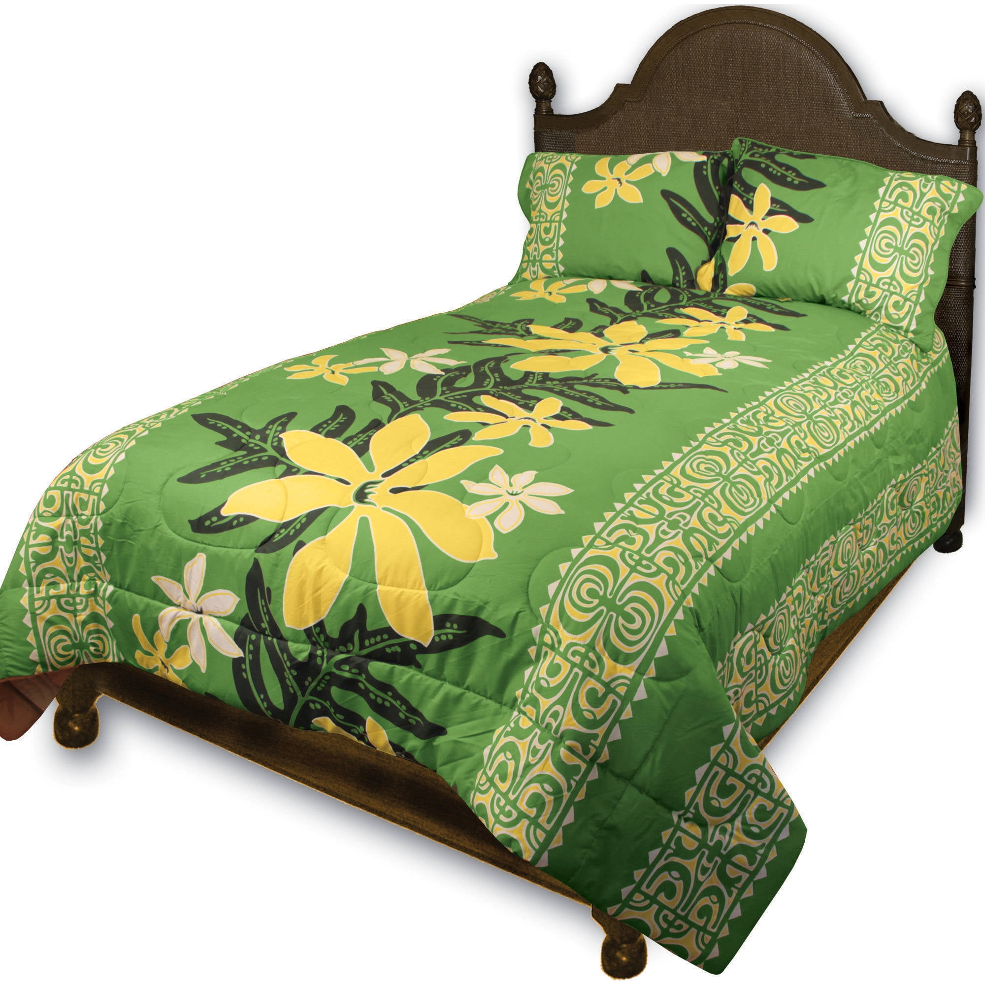 Hi Kalama Collection Hawaiian Fabric Queen Tiare Flower Bedding, 1 Each