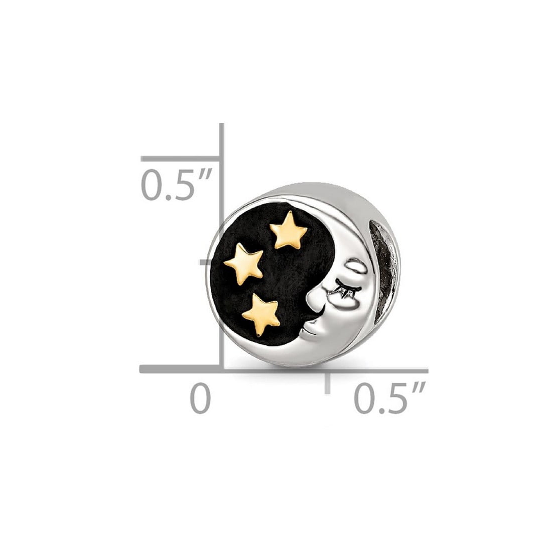 925 Sterling Silver Reflections Gold Plated Enamel Celestial Moon Stars Bead 10.55x7.13mm Wide Charm Pendant Necklace fo
