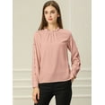 thumbnail image 4 of Top de trabajo de oficina con botones de blusa de gasa con cuello alto y volantes para mujer Rosa L, 4 of 6