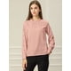 thumbnail image 4 of Top de trabajo de oficina con botones de blusa de gasa con cuello alto y volantes para mujer Rosa L, 4 of 6