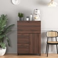thumbnail image 2 of Hassch Farmhouse Desk Cabinet w/ with Drop-Leaf Tabletop, 2 Drawers and Open Shelves, Bar Liquor Cabinet with Fold-out Work Surface for Home, Office, Dormitory, Small Spaces (Walnut), 2 of 10
