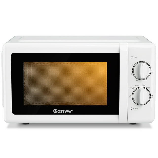 Costway Four à Micro-Ondes Rétro de Comptoir 0.7 Pieds Cubes 700W Contrôle Rotatif Blanc