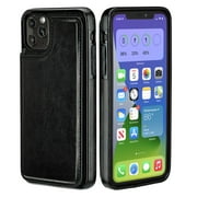 S-Tech Wallet Case for Apple iPhone 12 / 12 Pro (6.1) Leather Magnetic Wallet Card Photo Holder Kickstand Flip Cover Black