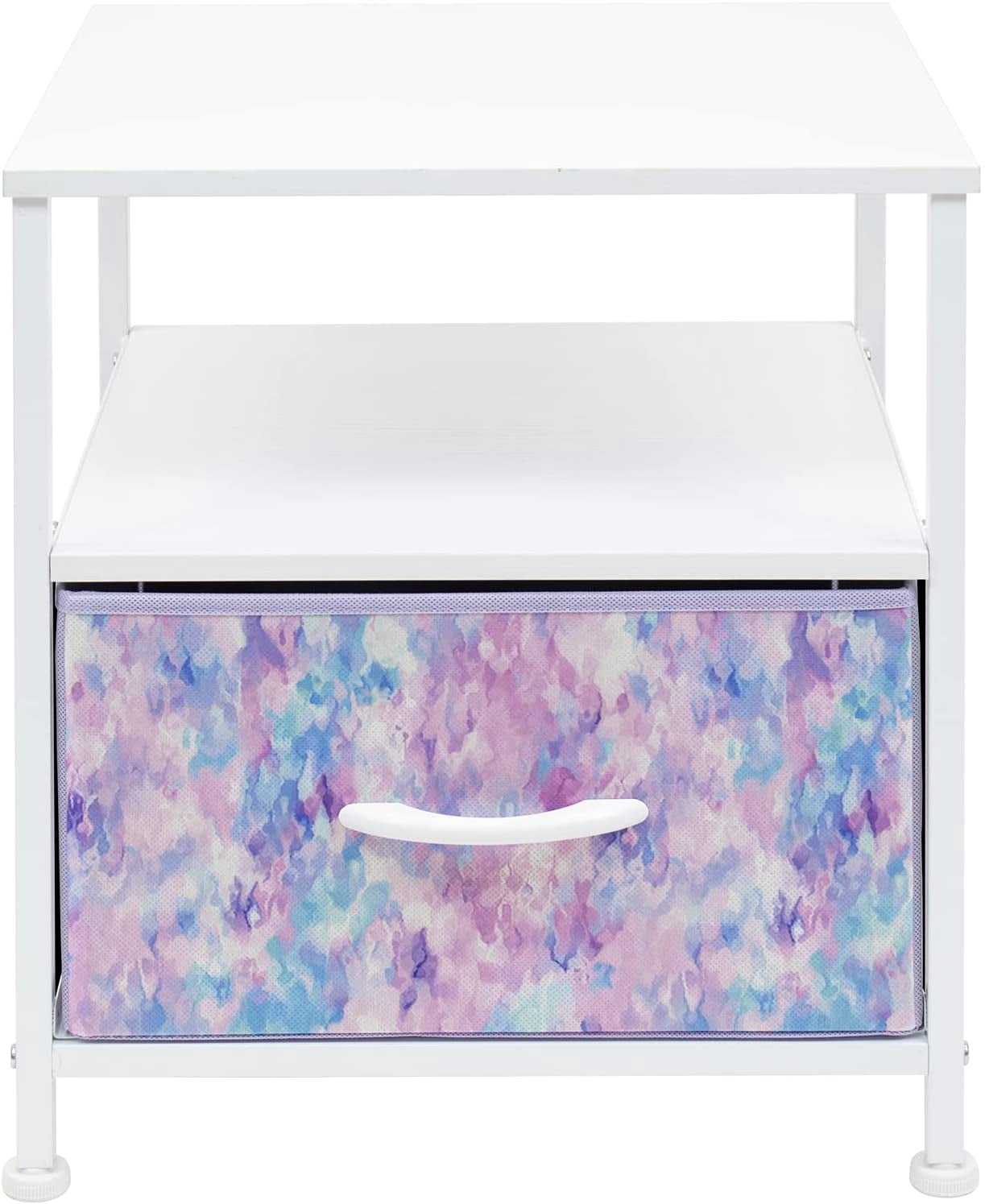 Sorbus Nightstand 1-Drawer Shelf Storage- Bedside Furniture & Accent End Table Chest for Home, Bedroom, Office, College Dorm, Steel Frame, Wood Top, Easy Pull Fabric Bins (Purple)