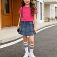 thumbnail image 2 of Loopsun Girls Solid Short Sleeve Round Neck Top Denim Mini Skirt Matching Socks Fashion Casual Outfit, 2 of 5