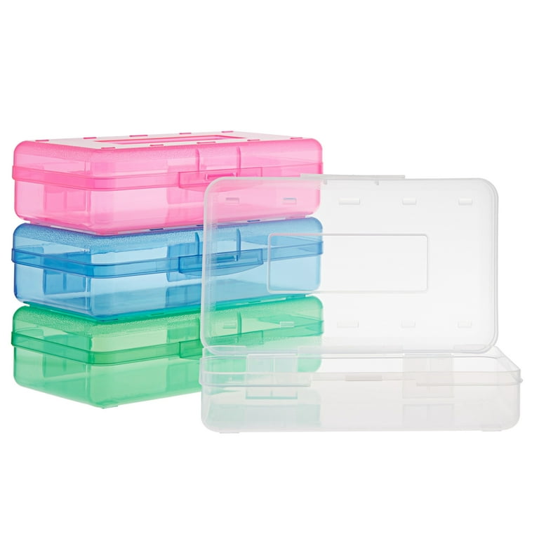  4 Pieces Plastic Pencil Case Plastic Stationery Case with  Hinged Lid and Snap Closure for Pencils, Pens, Drill Bits, Office Supplies  (White) : Office Products